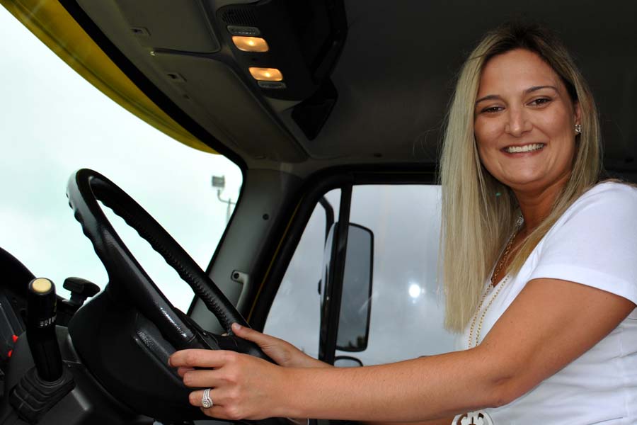 Salesperson Camren Baines seated in Freightliner